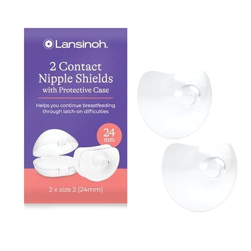Image of Lansinoh Contact Nipple Shields for Breastfeeding with Case - 2 Pack (24mm Large) - 100% Silicone - Ultra-Thin - Support Flat & Invert Nipples - Breast Feeding Essentials