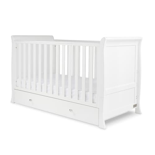 Image of Ickle Bubba Snowdon Classic Cot Bed with Underbed Drawer and Premium Sprung Mattress – Converts from Cot to Toddler Bed, 3 Height Positions, Teething Rails, Suitable from Birth to 4 Years