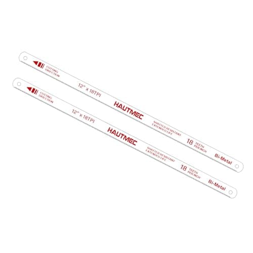 Image of HAUTMEC 300mm Hacksaw Blades 18 TPI – 2 Pack 12" Bi-Metal Replacement Blades with High-Speed Steel Teeth and Spring Steel Body, Professional Grade, Fits Most Hacksaw Frames
