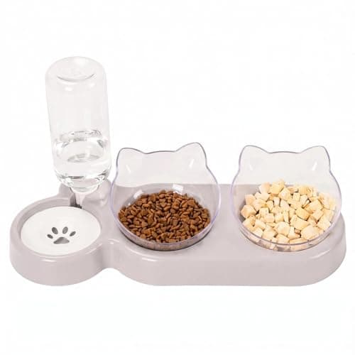 Image of 3-In-1 Cat Food And Water Bowl Set, Cat Bowls With Stand, Double Cat Bowls with Water Dispenser For Pet,Food And Water Feeder For Small Medium Dogs Cats