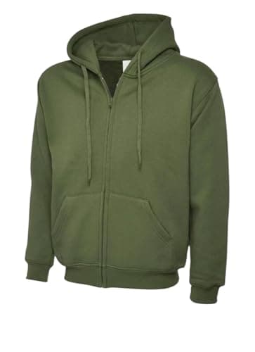 Image of Fashion Force Mens Full Zip Up Plain Hooded Sweatshirt Hoodie Adult Fleece Zipper Hoody Top UK (UK, Alpha, M, Regular, Regular, Olive Green)