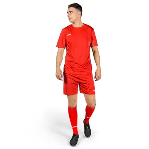 Image of FORZA Men’s Classic Football Kit | Short Sleeve Top, Shorts & Socks - Multiple Colours & Sizes (Red, S)