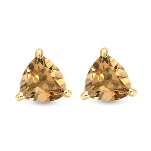 Image of TJC Citrine Birthstone Stud Earrings for Women 925 Sterling Silver 14K Yellow Gold Plated, Trillion Cut Yellow Earrings, November Birthstone Jewellery, Hypoallergenic Tiny Studs