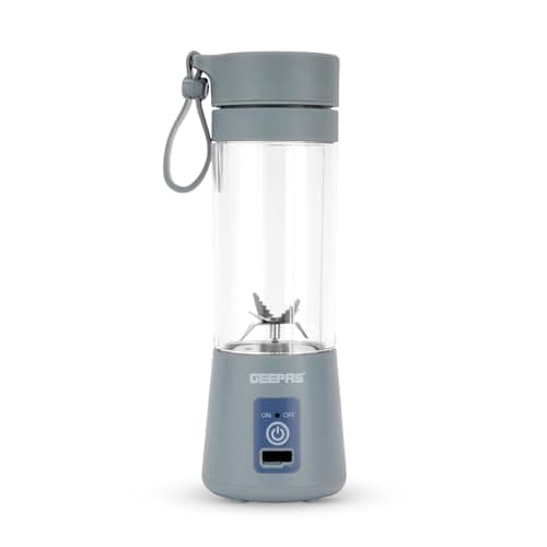 Image of GEEPAS Portable Blender | Electric Cordless Mini Blender for Smoothies Shakes Fruits Food Travel Gym Office | Compact USB Rechargeable Six Blade Ice Crush Personal Blender | 1 Year Warranty 330ML Grey