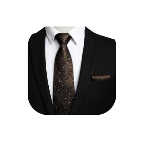 Image of HISDERN Brown Ties for Men Check Tie and Pocket Sqaure Set Formal Classic Mens Necktie with Handkerchief for Wedding Business Party