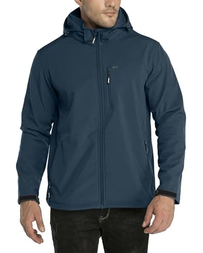 Image of 33,000ft Men's Waterproof Jackets Fleece Lining Softshell Jacket - Multi Pockets Outdoor Windproof Coat With Detachable Hood Midnight Blue S