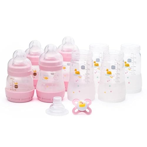 Image of MAM Easy Start Anti-Colic Bottle Starter Set | Includes 4X Feeding Bottles and MAM Original Start 0-2 Month Soother | Self-Sterilising | Baby Gift Set of Newborn Essentials | Lilac (Various Designs)