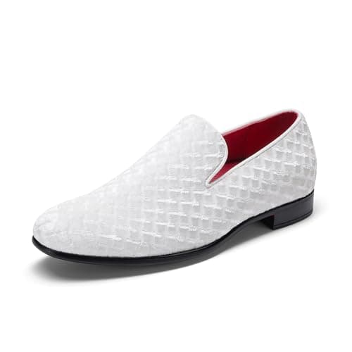 Image of Bruno Marc Men's Dress Loafers Velvet Tuxedo Slip-on Shoes Party Wedding Red Bottom,Size 8,White,SBLS26007M-1