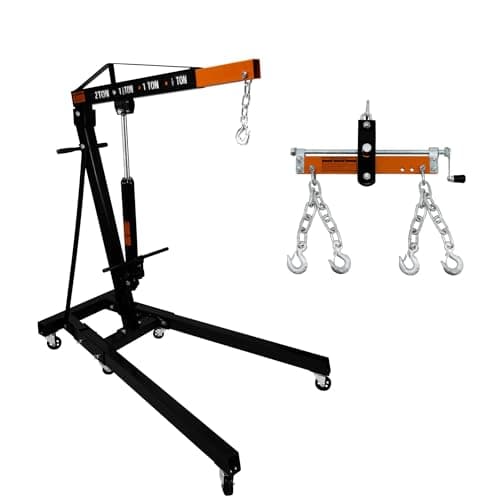 Image of Engine Crane 2 Tonne 2000kg & Load Leveller Hoist 900kg Balancer Support Beam Dual Hooks Chain Hydraulic Pump Handle Folding Legs Lift Jack Stand Portable Workshop Garage 4 JIB Positions Automotive