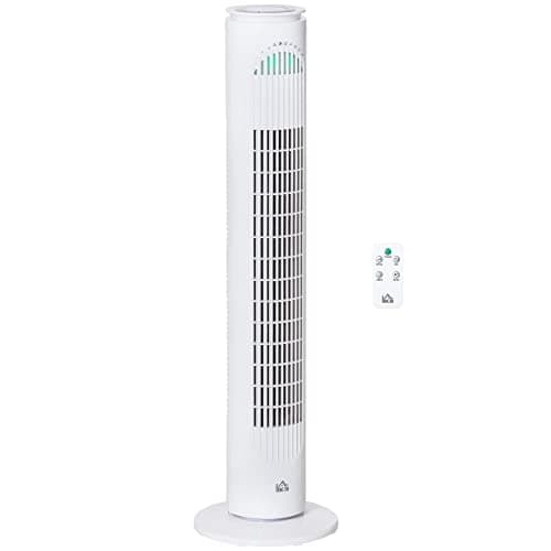 Image of HOMCOM 30'' Freestanding Tower Fan, 3 Speed 3 Mode, 10h Timer, 70 Degree Oscillation, LED Light, 5M Remote Controller, White