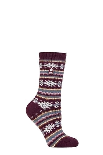 Image of HEAT HOLDERS SOCKSHOP Ladies Socks - Nordic Soul Warming Warm Cosy Thermal Socks 1 Pair Size 4-8 Nordic Cabernet/Rose Blush