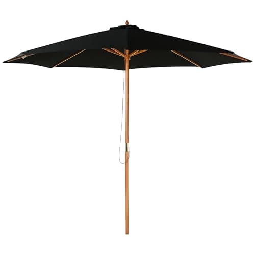 Image of Outsunny 3(m) Garden Parasol, Pulley Operated Patio Umbrella, Wooden Parasol, Table Market Umbrella with Rope Pulley Mechanism and 8 Ribs, Black