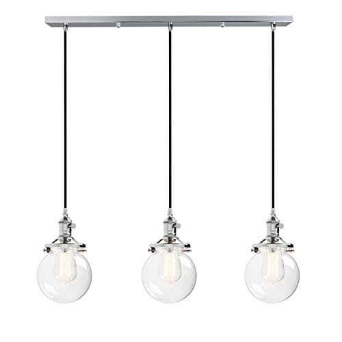 Image of Phansthy Vintage Pendant Light with Switch, Adjustable Cord Wire Hanging Lamp Cluster Chandelier with Globe Clear Glass Shade, Indoor Modern Ceiling Light Fixtures for Kitchen Living Room (Chrome)