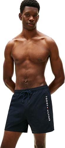 Image of Tommy Hilfiger Men's Medium Drawstring Zip Pocket UM0UM03748 Swim Trunk, Blue (Desert Sky), XL