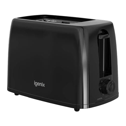 Image of Igenix IGT0245B 2 Slice Toaster, 650W Power, 6 Browning Levels, Cancel Function, Slide-Out Crumb Tray, Automatic Pop-Up, Cord Storage (Black)