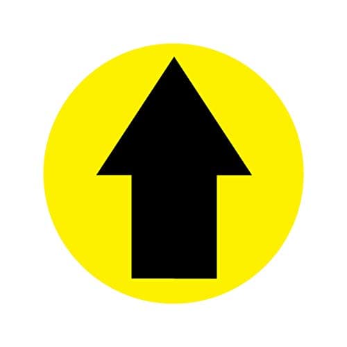 Image of 4 x black arrow on yellow background - social distancing landscape floor safety sign self adhesive vinyl weather proof label sticker - 15cm x 15cm - (SC-03)