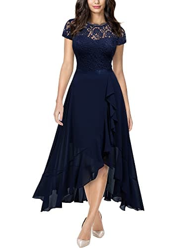 Image of MIUSOL Women's Elegant Floral Lace Ruffle Evening Formal Wedding Guest Party Maxi Dress (XX-Large, Navy Blue)