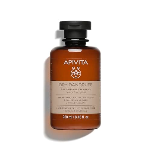 Image of Apivita Dry Dandruff Shampoo 250ml with Celery, Propolis and Tea Tree Oil - Natural Anti-Dandruff and Dry Scalp Treatment - Relieves Itchy and Flaky Scalp, Moisturizes
