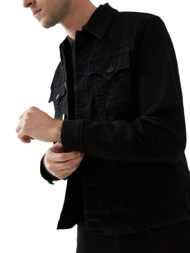 Image of True Religion Men's Denim Trucker Jacket, 2sb Body Rinse Black, S
