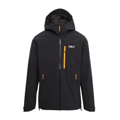 Image of OEX Men's Aonach II Waterproof Jacket with Fully Adjustable Mountain Hood, 2-Layer Stretch Shell, YKK AquaGuard Zip & Pit Vents (UK, Alpha, S, Regular, Regular, Black)