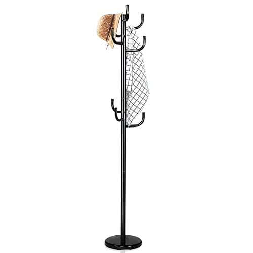 Image of Multigot Metal Coat Rack, Freestanding Cactus Clothes Hanger with 8 L-Shaped Hooks, Heavy-Duty Entryway Home Floor Hall Tree for Hat Bag Scarf Umbrella(33cm Base with 8 Hooks, Black)