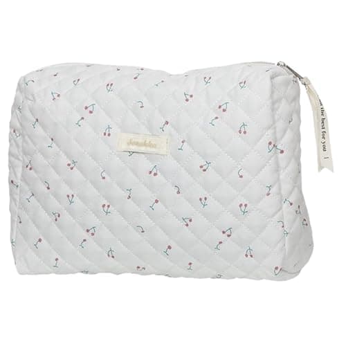 Image of Aucuu Cotton Makeup Bag, Portable Travel Cosmetic Bag, Large Capacity Floral Toiletry Bags, Quilted Wash Bags Organizer for Women Girls