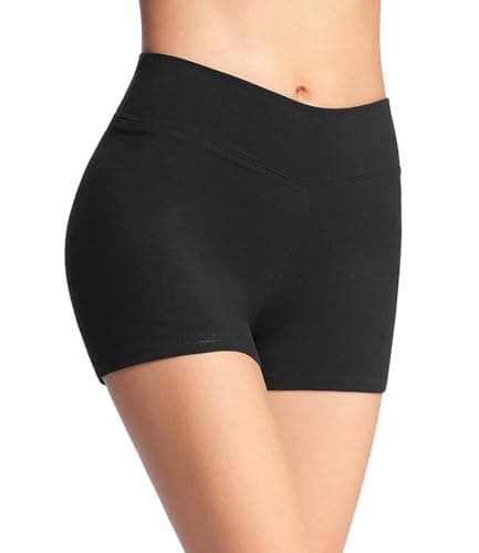 Image of 4How Women's Cotton Sports Workout Short High Waist Yoga Gym Shorts Black Hot Pants Running Cycling Shorts Yoga Pants Black M