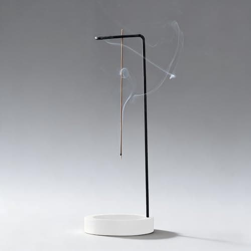 Image of Minimalist Hanging Incense Holder - Modern Zen Incense Stick Burner with Ash Catcher Tray, Black Metal & White Base for Home Fragrance, Meditation Decor