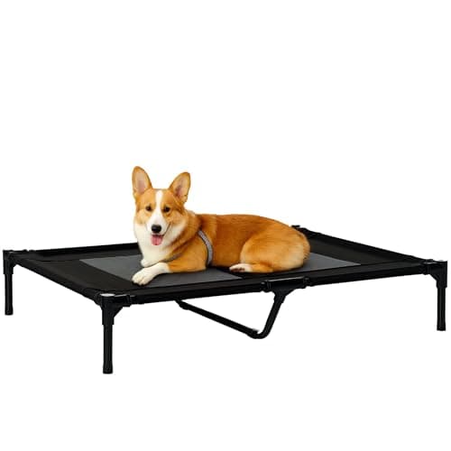 Image of PawHut Large Raised Dog Bed Cat Elevated Lifted Cooling Portable Camping Basket Outdoor Indoor Mesh Pet Cot Metal Frame Black