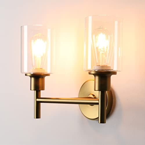 Image of Phansthy Retro Style Dual Head Wall Lights Industrial Glass Shade Double Head Vintage Wall Sconces Indoor Light for Loft Bar Kitchen Lamp Bedroom Vanity Mirror E27 (Antique)