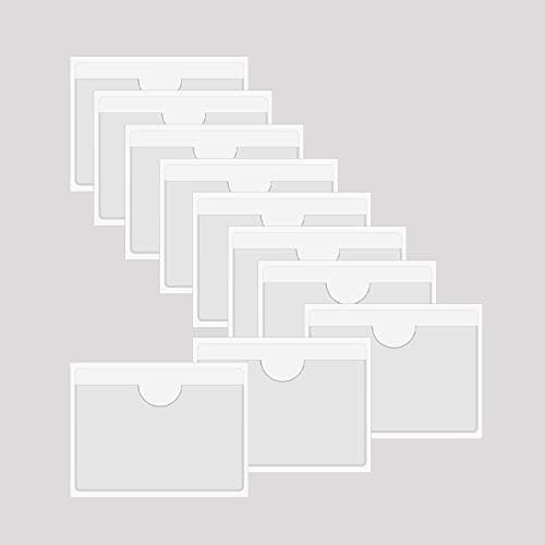 Image of Baikeen Self Adhesive Clear Pockets,Clear Self Adhesive Card Label Pocket Holders Photo Pockets Sleeves for Index Cards,Planners,Cabinets,Shelves 10Pieces (135x90mm)