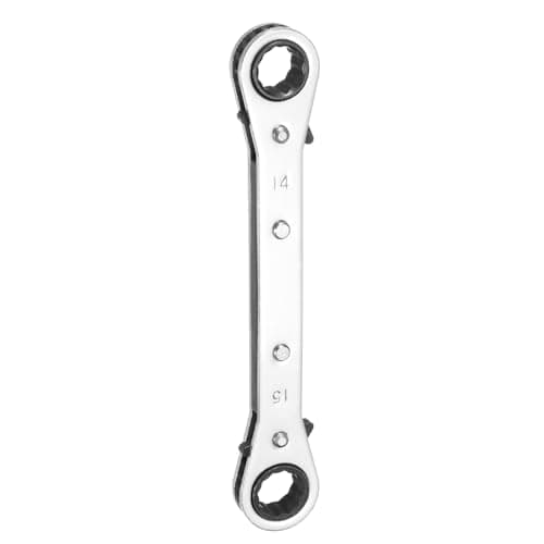 Image of sourcing map Double Box End Reversible Ratcheting Wrench 14mm x 15mm CR-V Steel 180 Degrees Metric Double Head 12-Point 24-Teeth Adjustable Ratchet Gear Socket Spanner, Silver Grey