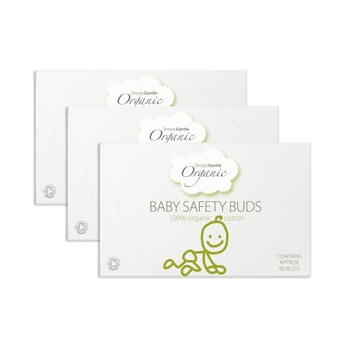 Image of Simply Gentle Organic Baby Safety Buds, Cotton Buds with Tips, Soft, Gentle for Newborn Ear Cleaning, Hypoallergenic Cotton Swabs Sensitive Skin, 180 Count (Pack of 3)