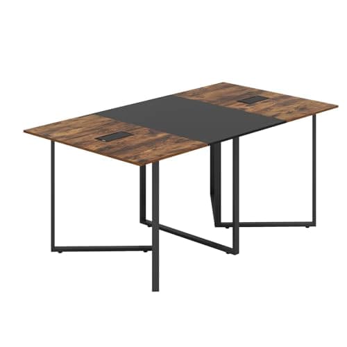 Image of SFAREST Large Meeting Table, 180cm Industrial Computer Desk with 2 Cable Grommets, PC Laptop Table Writing Workstation for Conference Room Seminar Boardroom Home Office