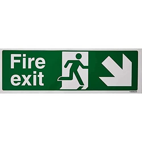Image of V Safety Fire Exit Arrow Down Right Sign - 300mm x 100mm - Self Adhesive Vinyl