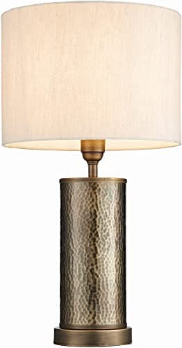 Image of Endon 71591 Indara One Light Table Lamp In Aged Hammered Bonze Effect And Natural Linen Shade