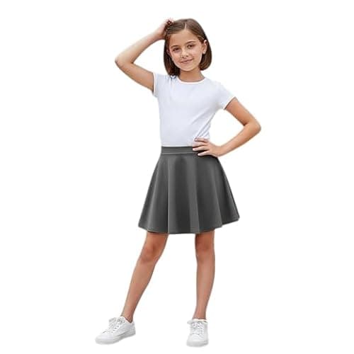 Image of LUXFAB Girls Skater Skirt High Waisted Flared Tutu Style | Stretch Polyester Mini Skirt | Elastic Waistband | School Uniform & Party Wear | Ages 5-14 Charcoal