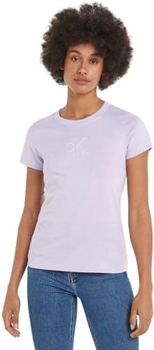Image of Calvin Klein Jeans Women's Slim Fit Short Sleeve Round Neck T-Shirt, Purple (Pastel Lilac), XS