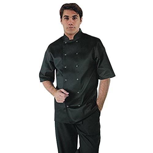 Image of Whites Vegas Unisex Chef Jacket, Short Sleeve, Black, Size M - Easy Clean, Double-Stitched Restaurant Uniform, Workwear A439-M