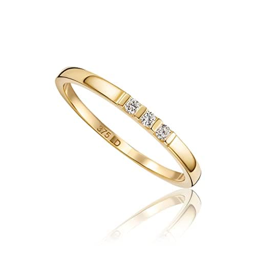 Image of MIORE 0.05 carat diamond Eternity Rings for Women, Anniversary Ring in 375 9ct Yellow Gold, Solid Gold Rings with Jewellery Box for Gifting