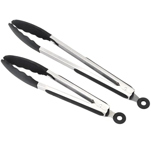 Image of Armo® Stainless Steel Kitchen Tongs Locking Metal Food Tongs 9 INCH & 12 INCH BBQ Air Fryer Salad Pasta Kitchen Tongs Pack of 2