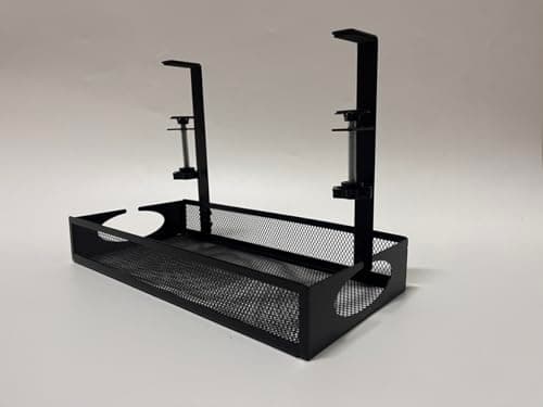 Image of AGPTEK Cable Management Under Desk No Drill, Cable Tray Basket Storage for Wire Tidy, Power Strips Holder, Cable Mesh Rack with Clamp for Office, Home - No Damage to Desk Black