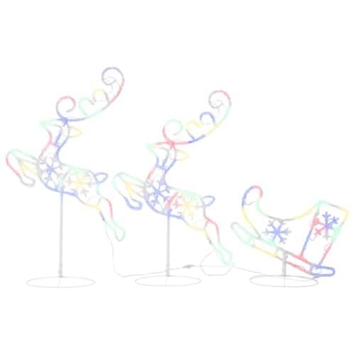 Image of vidaXL Acrylic Christmas Flying Reindeer and Sleigh Decoration- White, Colourful LED Lights, Energy-Efficient, Indoor-outdoor use, Weatherproof