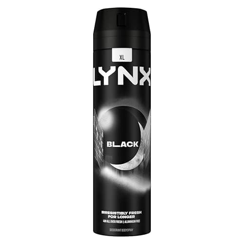 Image of Lynx Black Aerosol Body Spray Men's Deodorant Spray with a frozen pear & cedarwood scent for 48 hours of odour-busting (Pack of 3,200 ml)