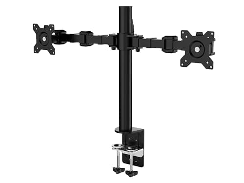 Image of Amazon Basics Dual Monitor Stand with Height Adjustable Arm Mount, Screen Tilt and Cable Organizer (Steel), 360-degree rotation, Black