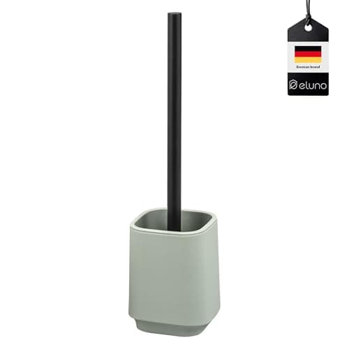 Image of eluno Valona Toilet Brush with Soft Touch Surface, Freestanding Toilet Brush with 1 x Black Replacement Brush Head, Modern Toilet Brush for Bathroom, Made of Robust Plastic in Black (Sage)