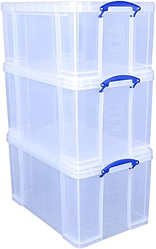 Image of Really Useful Box Plastic Storage (Bonus Pack of 3) 2 x 84 Litre + 1 x 64 Litre Clear