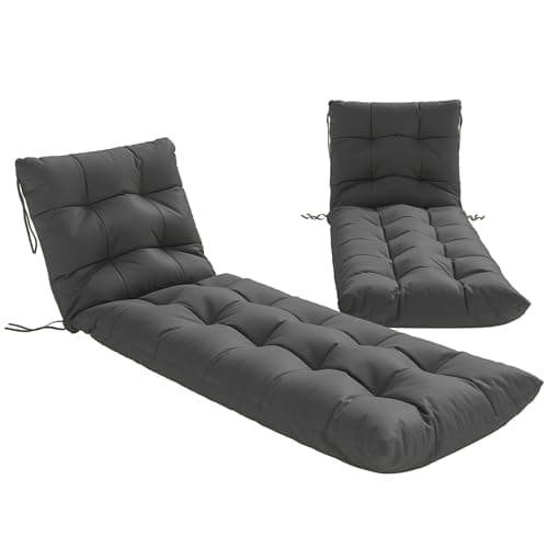 Image of Outsunny Sun Lounger Cushions Only, Garden Lounge Chair Cushions Set of 2, UPF30+ 220 gsm Fabric, Thick Sunbed Replacement Pads with 4 Ties, Dark Grey