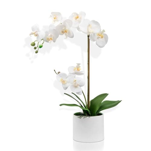 Image of Crystals Artificial Orchid Flower in Pot – Realistic Faux Orchid Plant Decoration for Home, Office, or Event – Elegant White Floral Display – No Maintenance Required (Design 6)