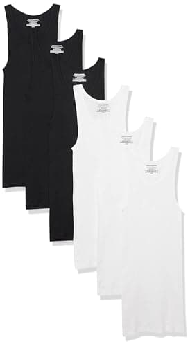 Image of Amazon Essentials Men's Lightweight Tank Undershirts, Pack of 6, Black/White, M